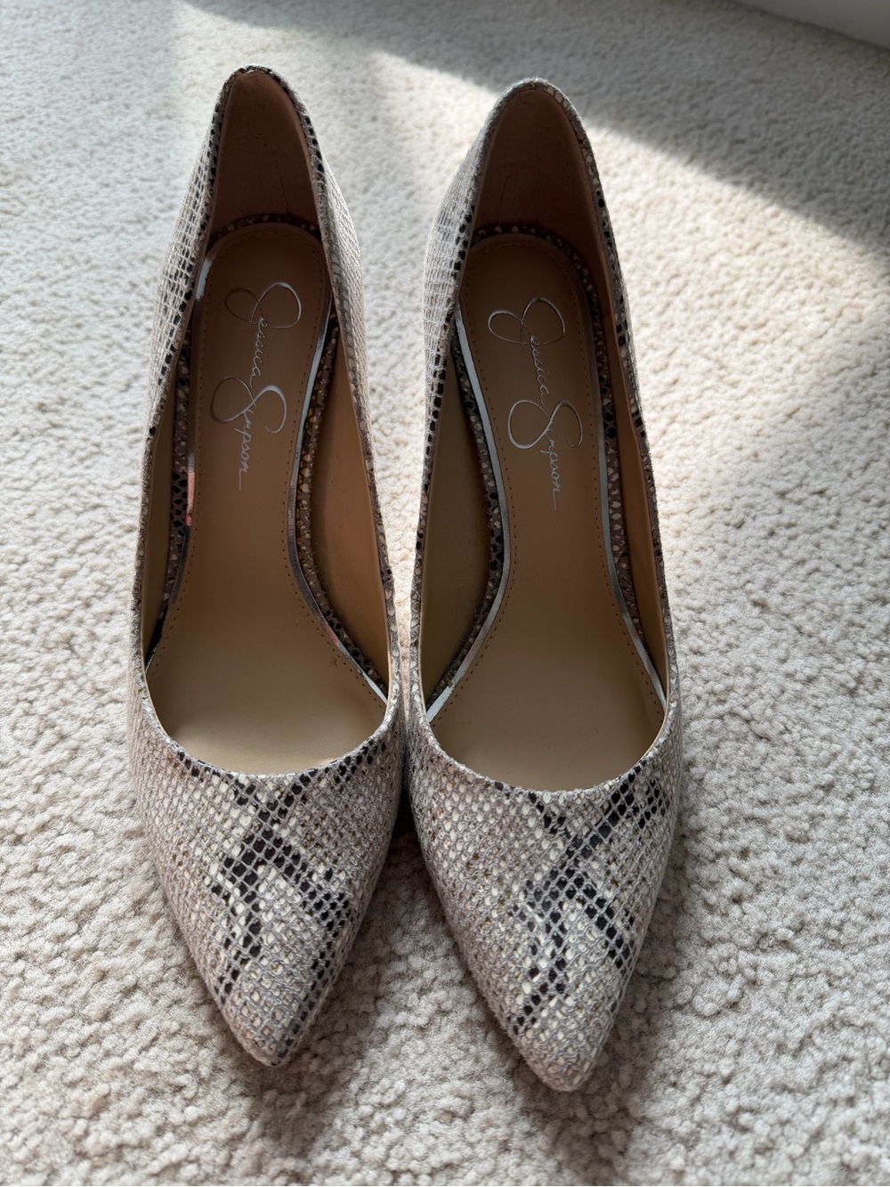 Jessica Simpson Neutral Snake-Print Pointed Toe Heels
